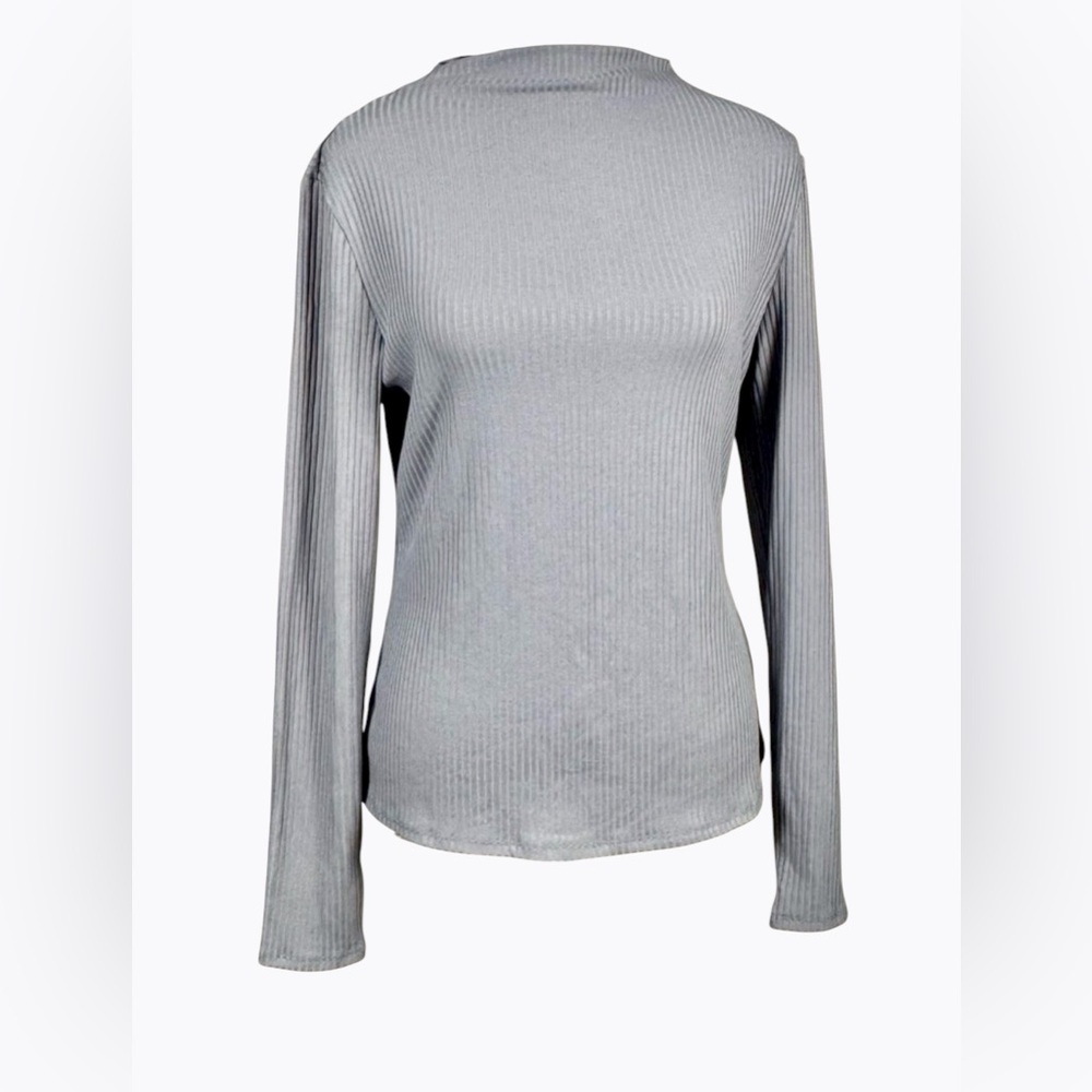 a new day Minimalist Blue Ribbed Long Sleeve Top Size Mefium